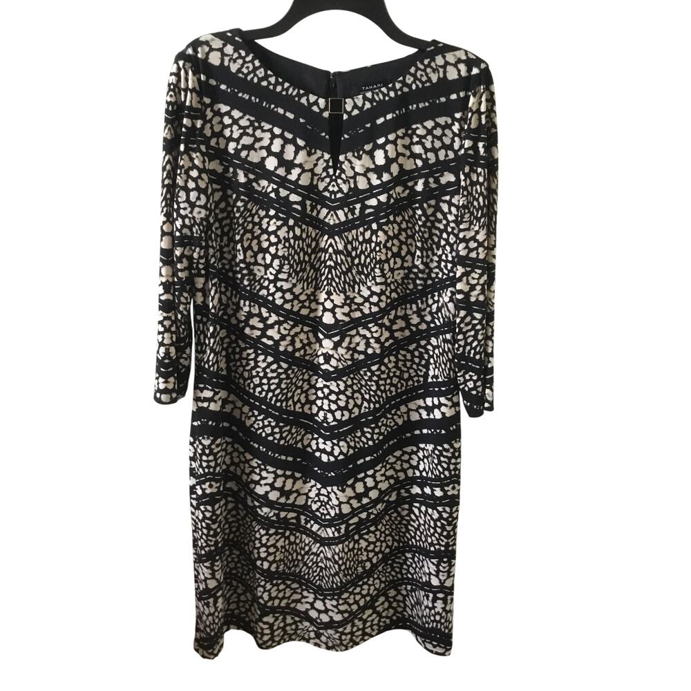 Tahari Dress 3/4 Sleeves Abstract Printed A-line Shift Womens size 10